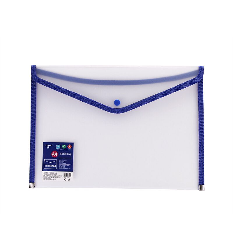 File folder A4 storage bag transparent pocket PP file bag originality folder school office stationery support zipper bag pvc bag: blue