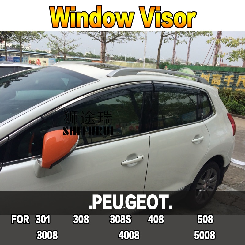 SHITURUI Window Visor Vent Sun Rain Deflector Guard For PEUGEOT 301 308 308S 408 508 5008 4008 3008 car Stainless steel