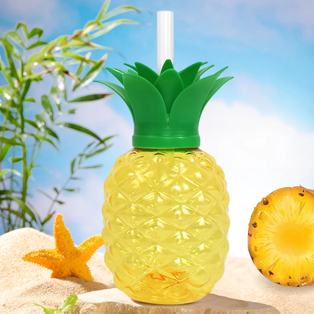 1/3/6Pcs Plastic Pineapple Cups with Straw Strawberry Cup Hawaiian Luau Birthday Party Decoration Summer Beach Drinking Cup