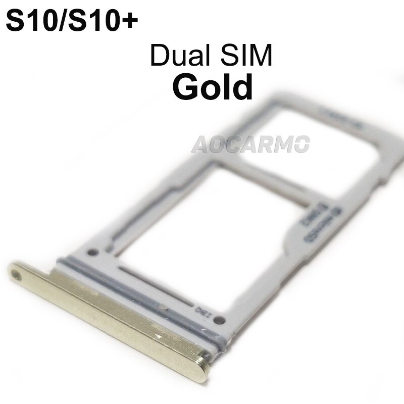 Aocarmo para Samsung Galaxy S10/+ S10plus S10, bandeja de plástico Nano Sim de Metal simple/doble, ranura para MicroSD, SM-G9730 G9750: Gold  2 SIM