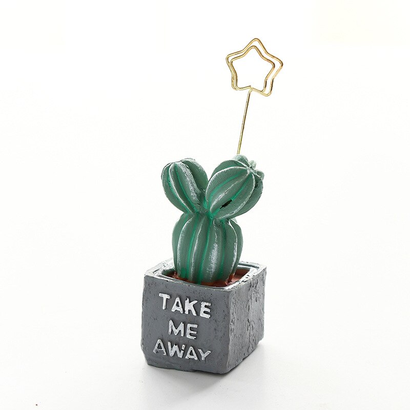Mini Mesa de plantas con cactus, soporte de clip para notas fotográficas, organizador de resina, papelería, decoración de oficina, suministros escolares, F972: Take me away