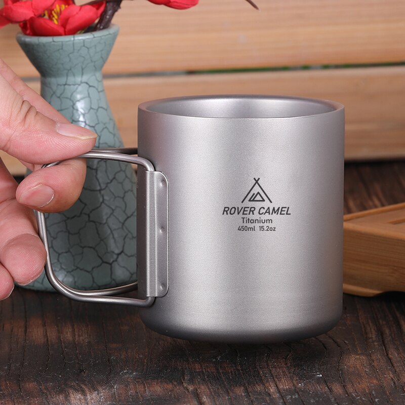 Double Wall Titanium Water Cup 220/350/450/600ml Coffee Tea Mug for Home Outdoor Camping Hiking Backpacking Picnic Drinkware