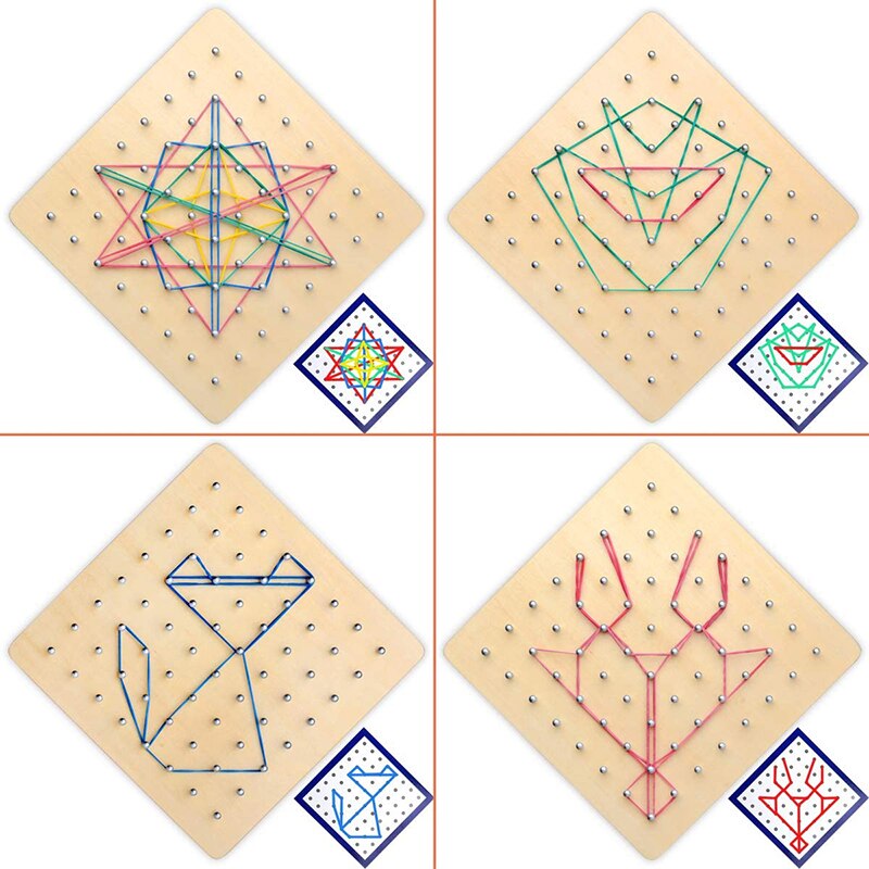 Lernspielzeug aus holz, geobrett, mathematisches manipulationsmaterial, array-block-geobrett, grafisch mit musterkarten