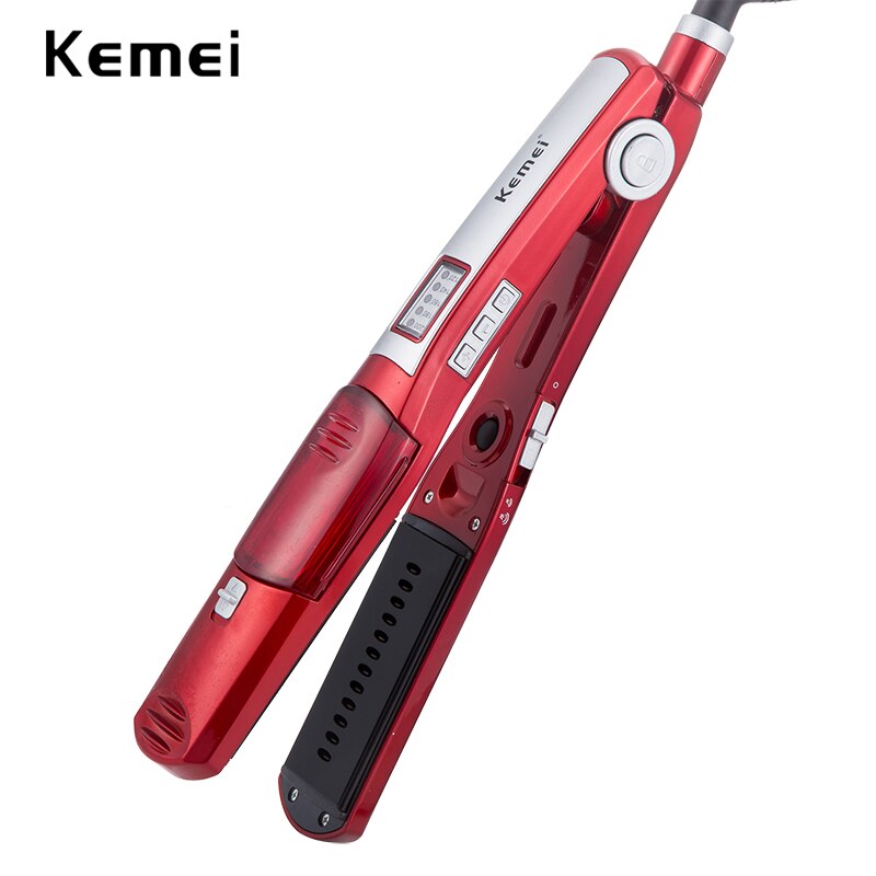 Kemei-escova de cabelo a vapor, alisadora elétrica, prancha de ferro, profissional, modelador de cachos, alisamento a vapor, cerâmica