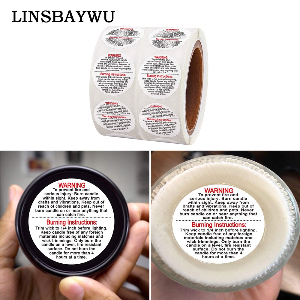500pcs Candle Warning Label 3.8cm Sticker Waterproof Paper Candle Safety Label Sticker Bottle Jar Container Sticker