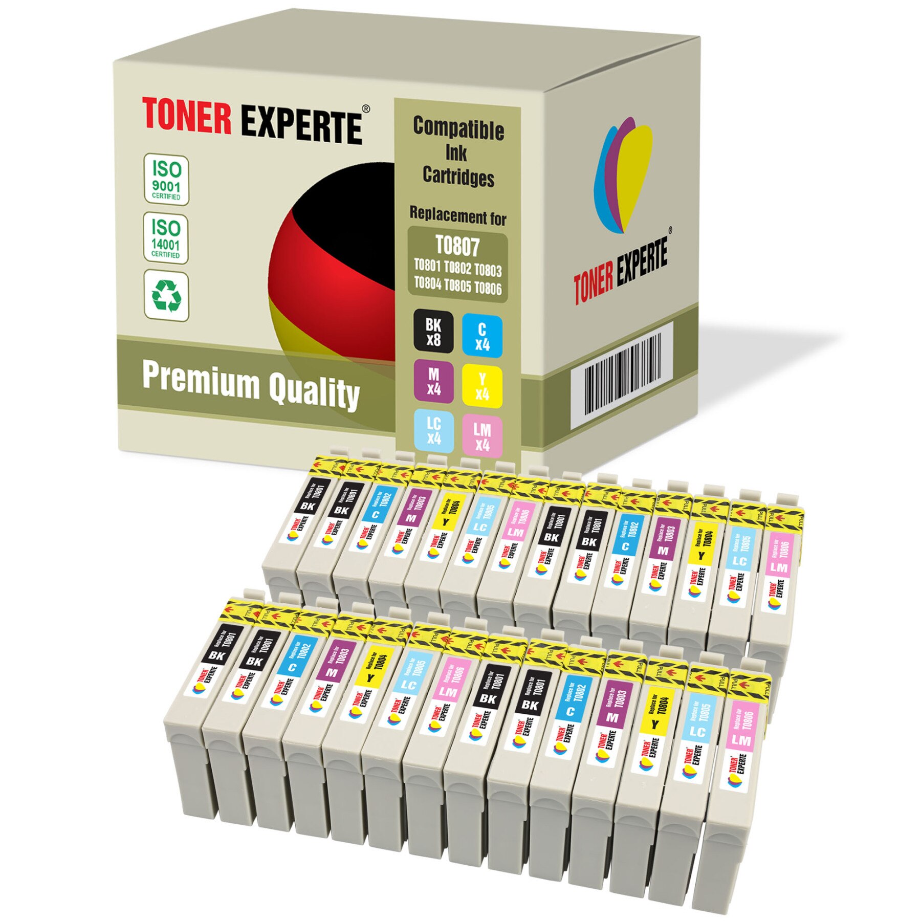 TONER EXPERTE® T0807 Cartouches d'encre pour Epson Stylus Photo: 8x BLACK / 8x CYAN / 8x MAGENTA / 4x YELLOW