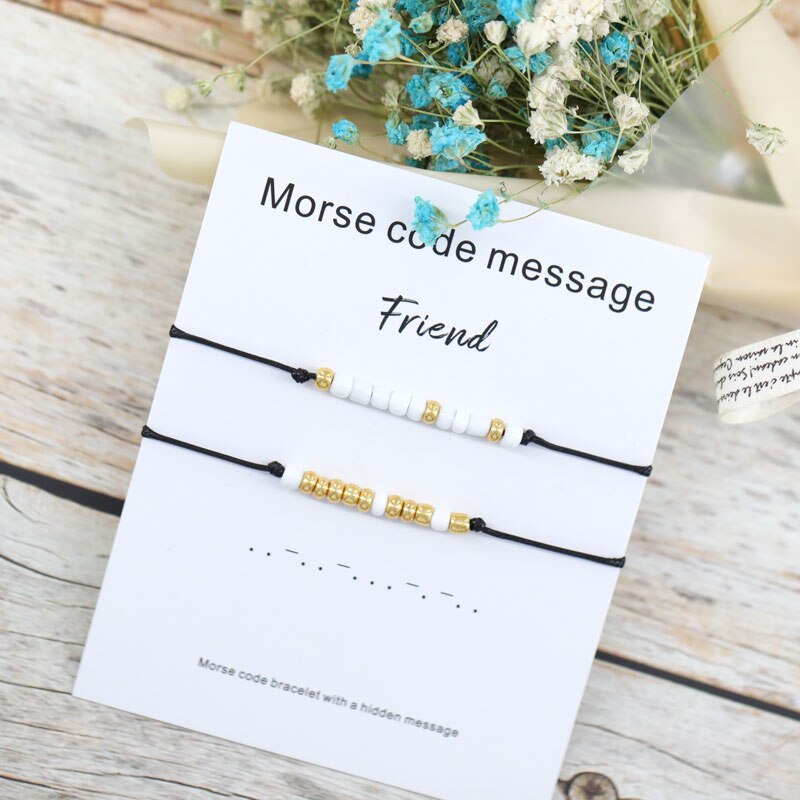 Set van 2 morsecode armbanden met kralen, beste vriend, vriendschapsarmband, morsecode sieraden, beste vriend, bijpassende armband voor koppels.