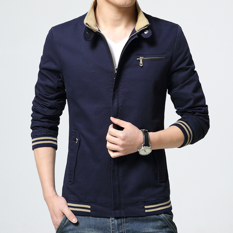 Blouson aviateur à col montant pour hommes, veste à glissière décontractée, coupe-vent pour hommes, vestes de baseball pour hommes, vêtements d'extérieur, vêtements de: XL / Bleu
