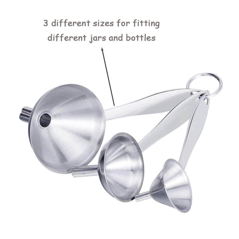 -Kitchen Funnels, Stainless Steel Funnel Set, Thick Collapsible Small Medium Large Funnels with Long Handle to Grip(Set of