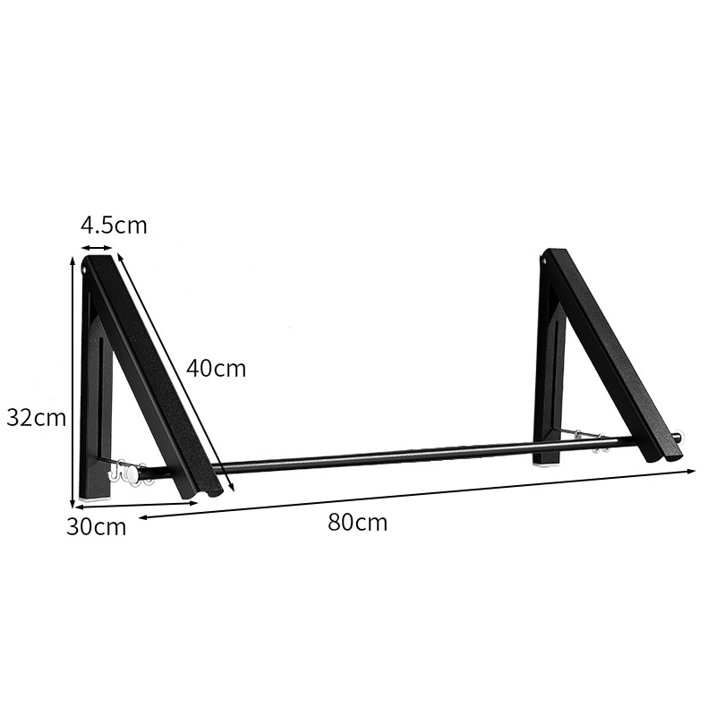 Huishoudelijke Draagbare Vouwen Kleerhanger Muur Gemonteerde Badkamer Droogrek Intrekbare Onzichtbare Kleding Rail Droogrekken: 2pcs Black 80cm rod