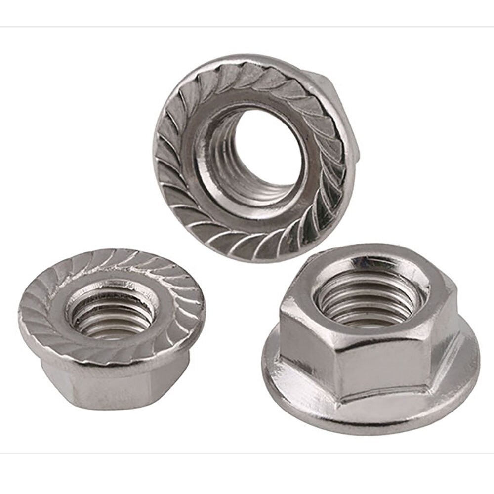 M4 M5 écrous à bride dentelée hexagonale | M6 M8 M10 M12 DIN 6923 A2 304 en acier inoxydable pour boulons et vis grossiers métriques