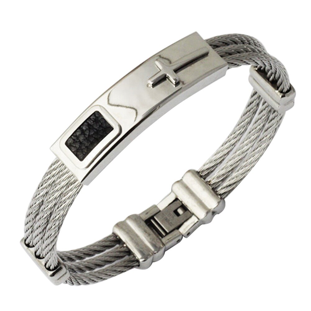 Droppshiping Mannen 3 Rijen Draad Ketting Armband Punk Rvs Cross Armbanden Sieraden D88: Silver