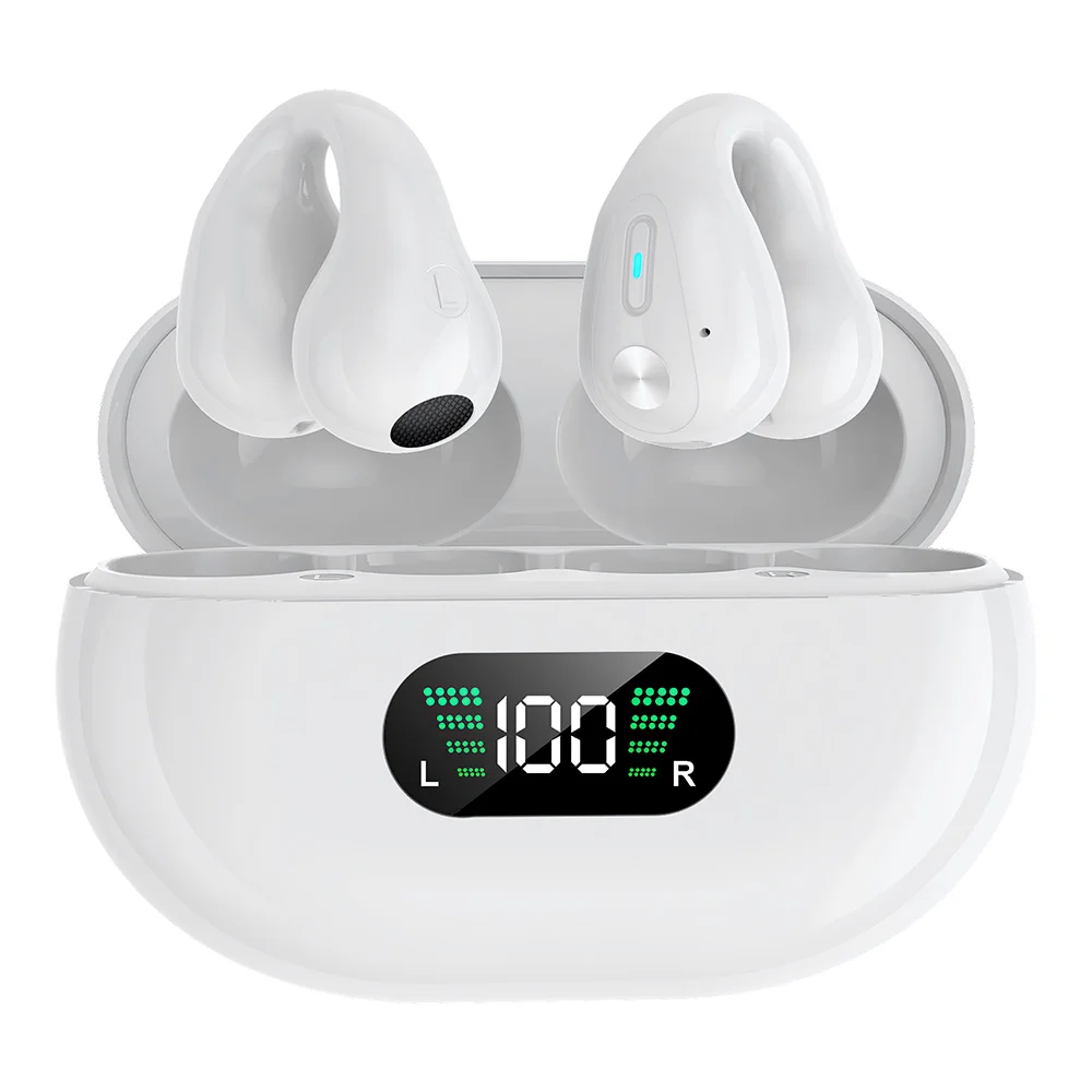 Bluetooth Bone Conduction Earphones Clip Ear Wireless Sport Headset Noise Reduction Earbuds HD Call HIFI Music Headphones: WHITE