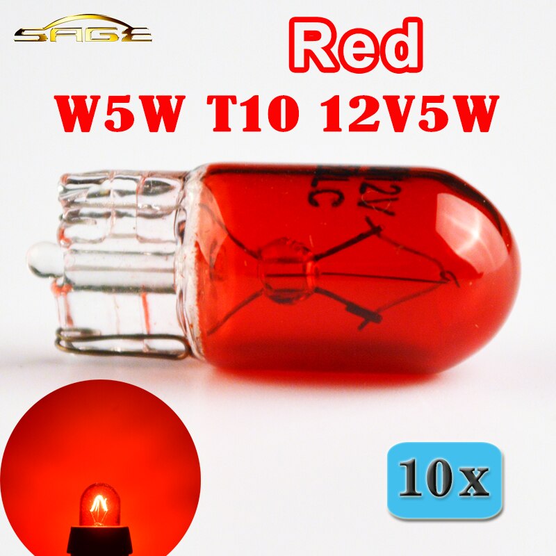 Hippcron T10 W5W 501 194 Rode Glas Auto Signaal Lamp 12V5W Auto Miniatuur Lamp W2.1x9.5d Wedge Enkel Filament (10 STUKS)