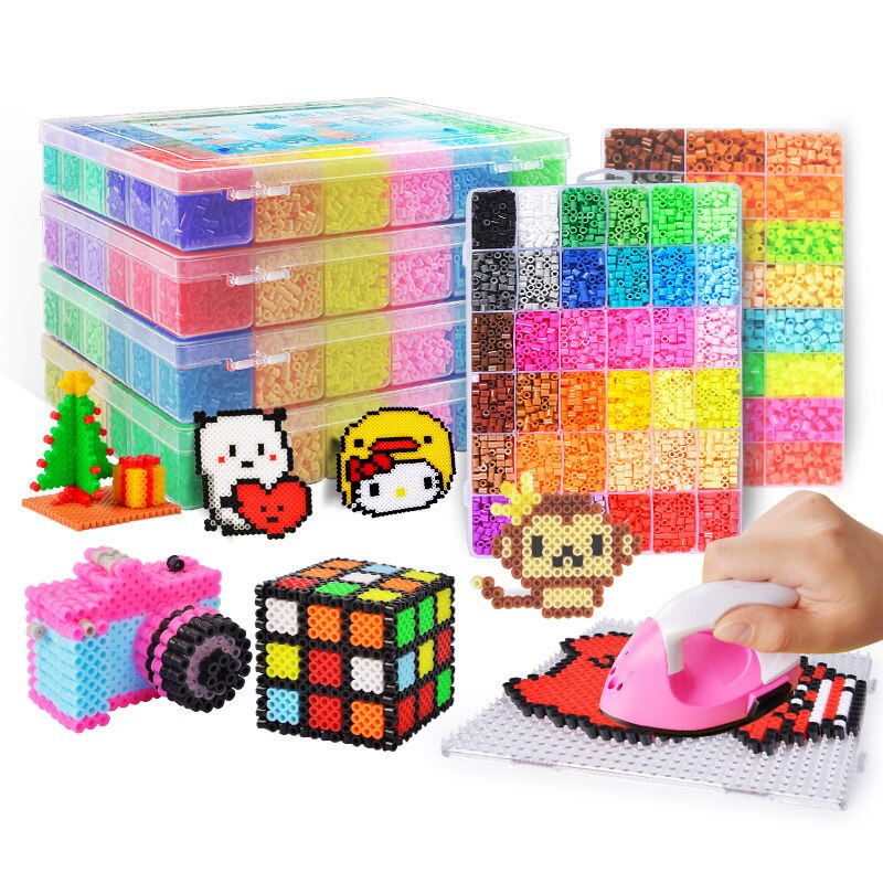 Ensemble de perles de hama de 5mm et 2,6mm avec fer à repasser, jouet pour bricolage de 100% , 24 / 72 couleurs,