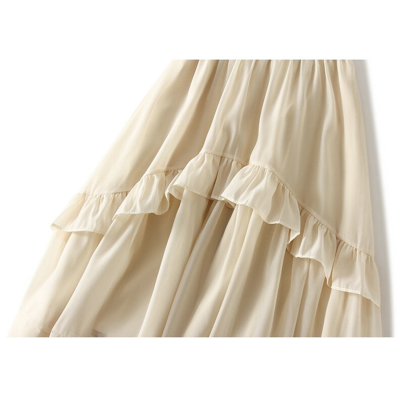 OHRYIYIE Falda Midi de tul para mujer, falda larga de color blanco y Beige, suave, plisada, a la , para primavera y verano