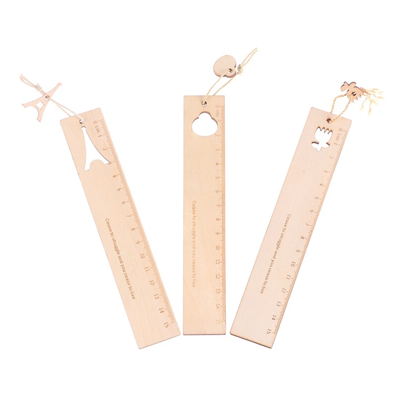 12cm Straight Ruler Bookmarks Retro Wood Ruler Drawing Learning Measuring Tool