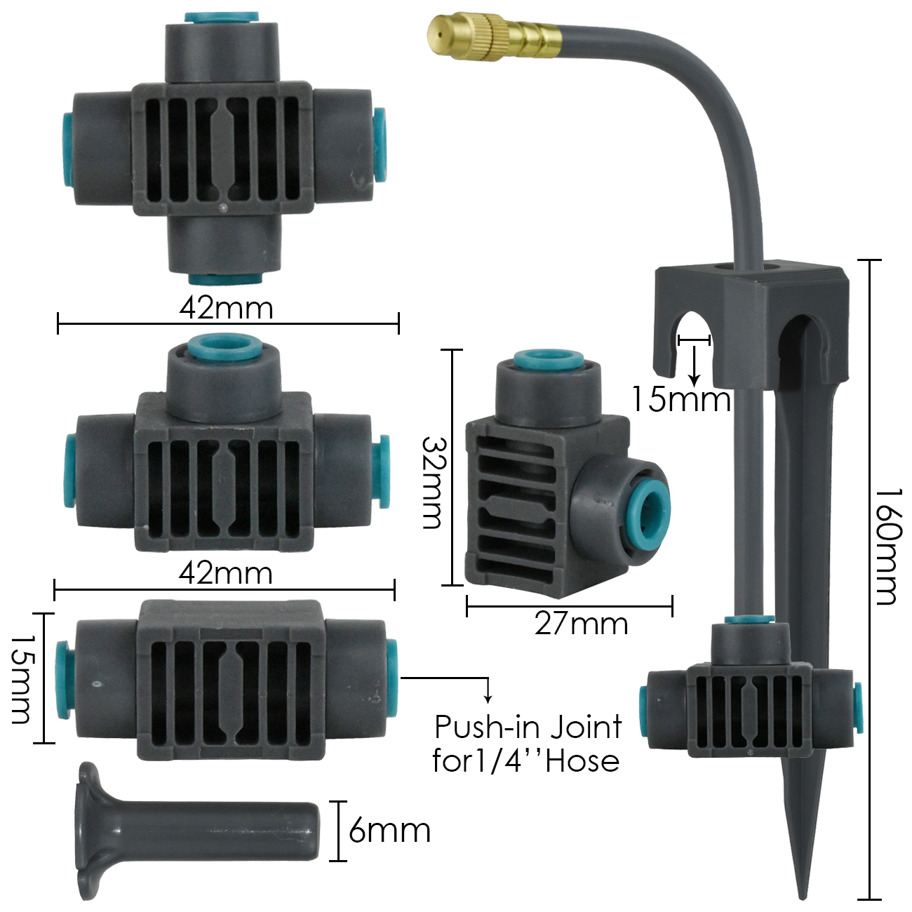 5M-30M 360° Bendable Mist Brass Cooling Sprinkler Self-priming Pump Watering System Quick Push-in Connector Drip Irrigation Kits