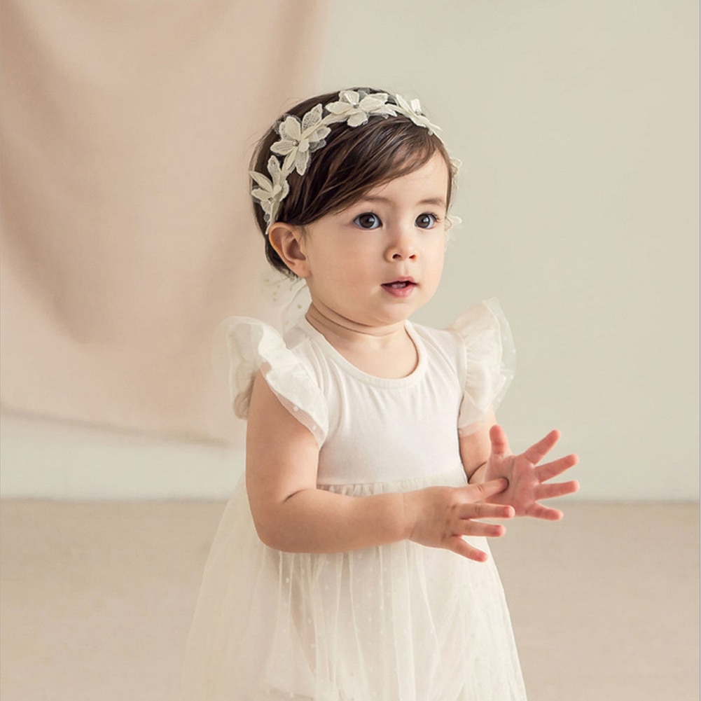 Neugeborenen Baby Mädchen Blume Haar Bänder Prinzessin Stirnband Weiß Blumen- Hochzeit Party Headwear