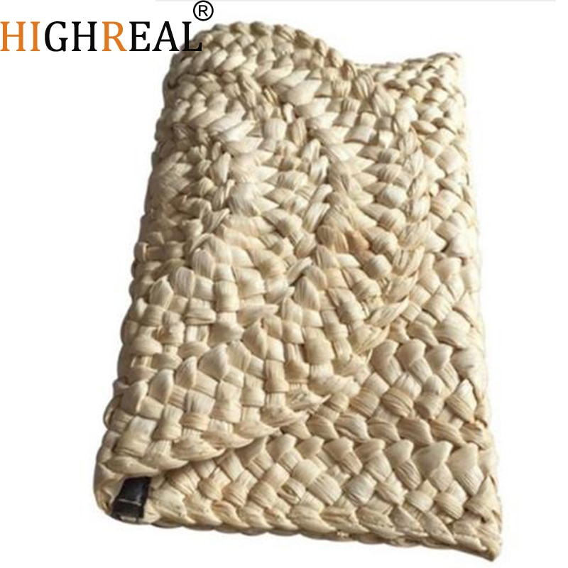 HIGHREAL Straw Knitted Women Clutch Female Braided Handbag Envelope Hasp Beach Bag For Ladies