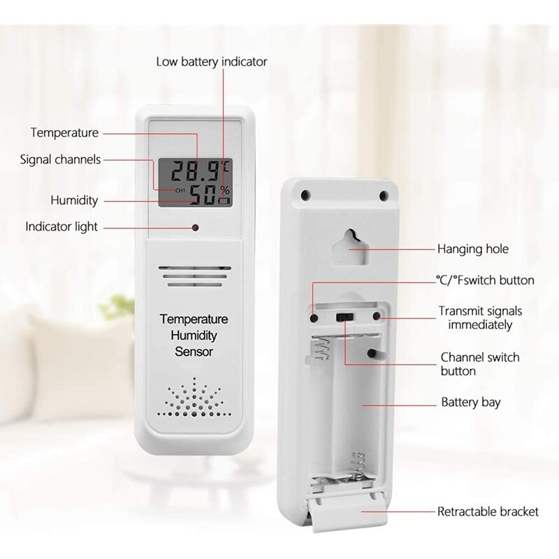 Bezprzewodowy wewnętrzny termometr zewnętrzny, stacja prognozy z kalendarzem i regulowanym podświetleniem dla sypialni-żółty bambus