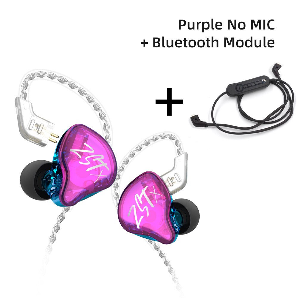 NUOVO KZ ZST X 1BA 1DD Hybrid HIFI In Ear Auricolari Bass Auricolari Sport Noise Cancelling Auricolare KZ ZSTX ZSN X ZSX ZS10 ES4 V80 C12: purple no mic(BT