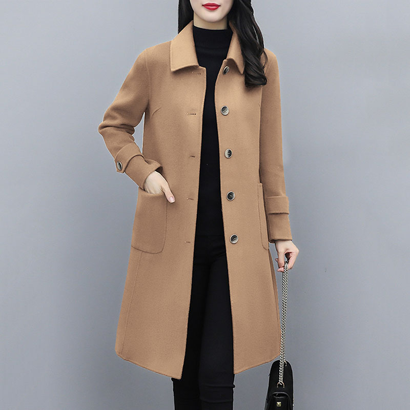 Women's Slim Fit Woolen Overcoat - Stylish Autumn Winter Jacket