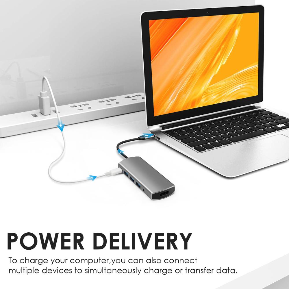 AIREACH USB-C Hub - 6-in-1 Adapter with HDMI 4K@30Hz, 3x USB 3.0, Audio Jack, PD Charging