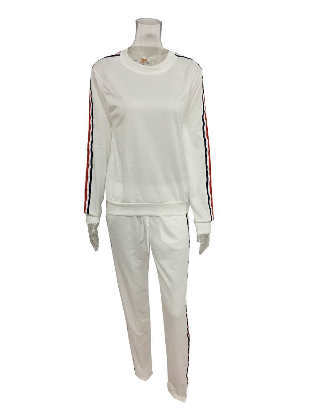 Striped Solid Suit Set Women Tracksuit Two-piece Sport Style Outfit Jogging Sweatshirt Fitness Lounge Sportwear: White / M