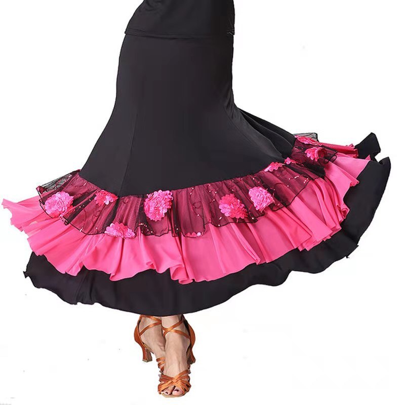Spain Women Flamenco Dance Costumes Purple Flamenco Skirts Ballroom Latin Salsa Dancing Dress Skirt Dancewear: Pink