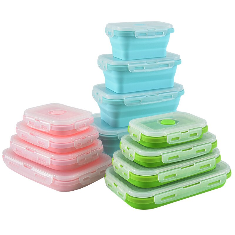 Hotsale Lunch Box Bento Retractable Foldable Fresh-Keeping Bowl Silicone Folding Lunch Boxes Set Container with Lid
