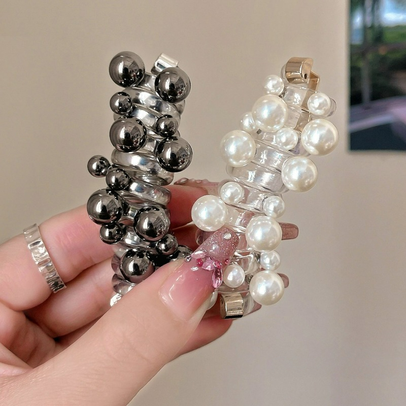 Nuevos anillos largos para el cabello para teléfono, tocados creativos de alta elasticidad, elegantes coleteros bajos con perlas, bandas para el cabello a la para mujer