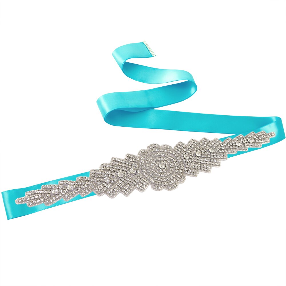 ZMS23 Wedding Dress Ivory Bride's Accessories Belt Bridemaid Brides Dresses Glitter Bridal Diamond Sash Women's Belts: blue