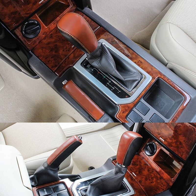 Para Toyota Land Cruiser Prado Fj150 DIY PU palanca de cambios de cuero y cubierta de freno de mano trim accesorios de estilo de coche 2 uds