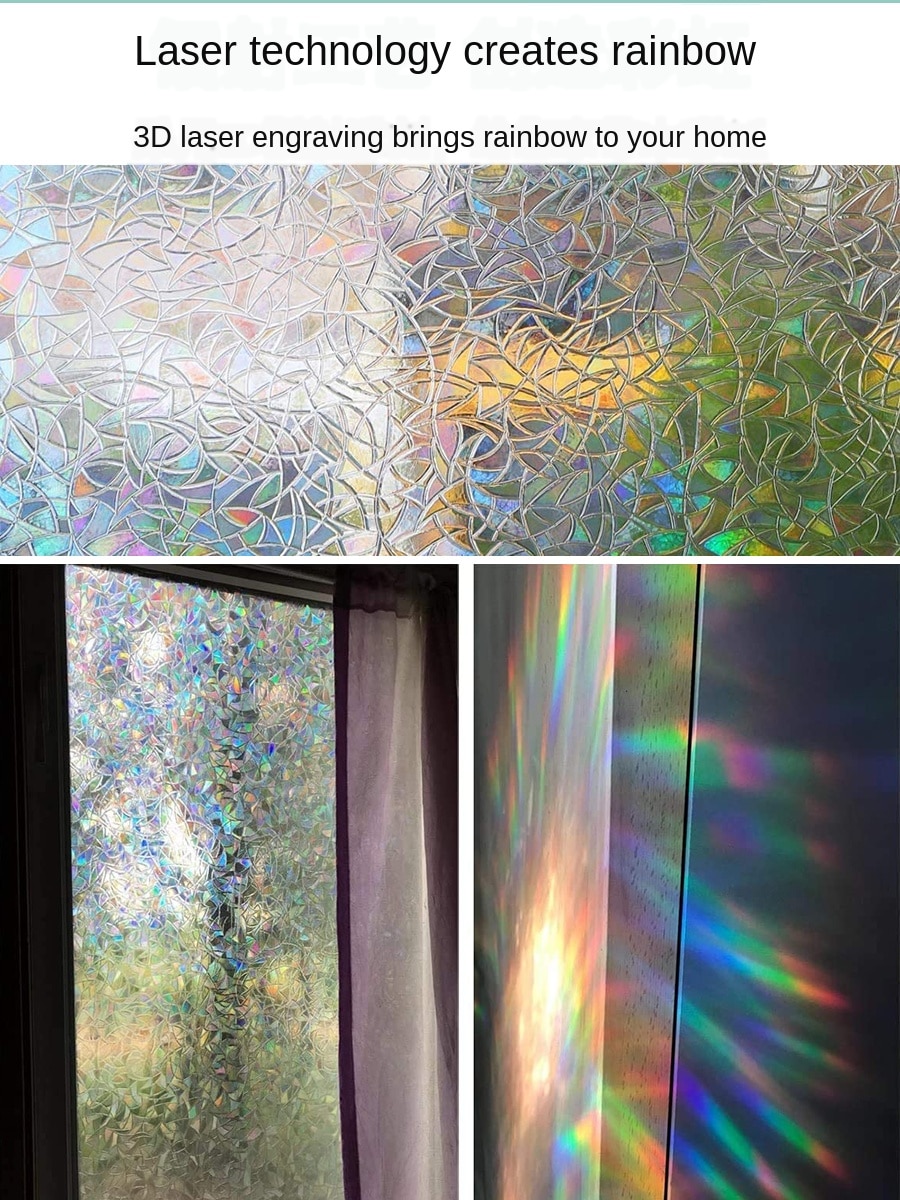 3d vaakaa anti-uv sateenkaari ikkunakalvo lämmin piipitystä estävä itseliimautuva ikkuna paperi makuuhuoneen stereo koristeellinen lasi liima-ikkuna