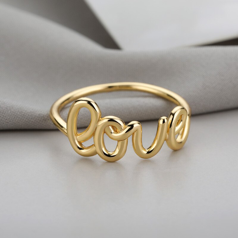 Romantischer liebesbrief-goldring für damen, geometrische fingerringe, verlobungsringe, hochzeitsringe, edelstahlschmuck