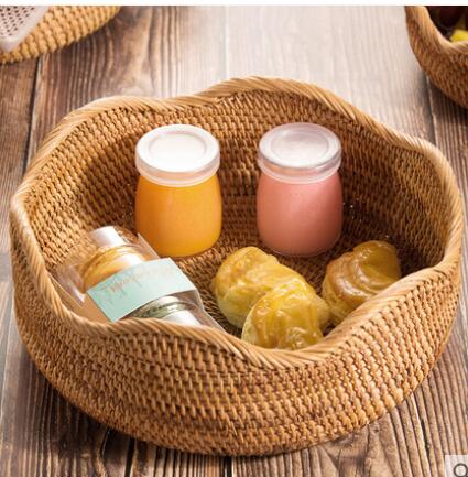 Household fruit basket rattan fruit bowl living room fruit bowl bamboo bread basket rattan blue skull basket storage basket crea