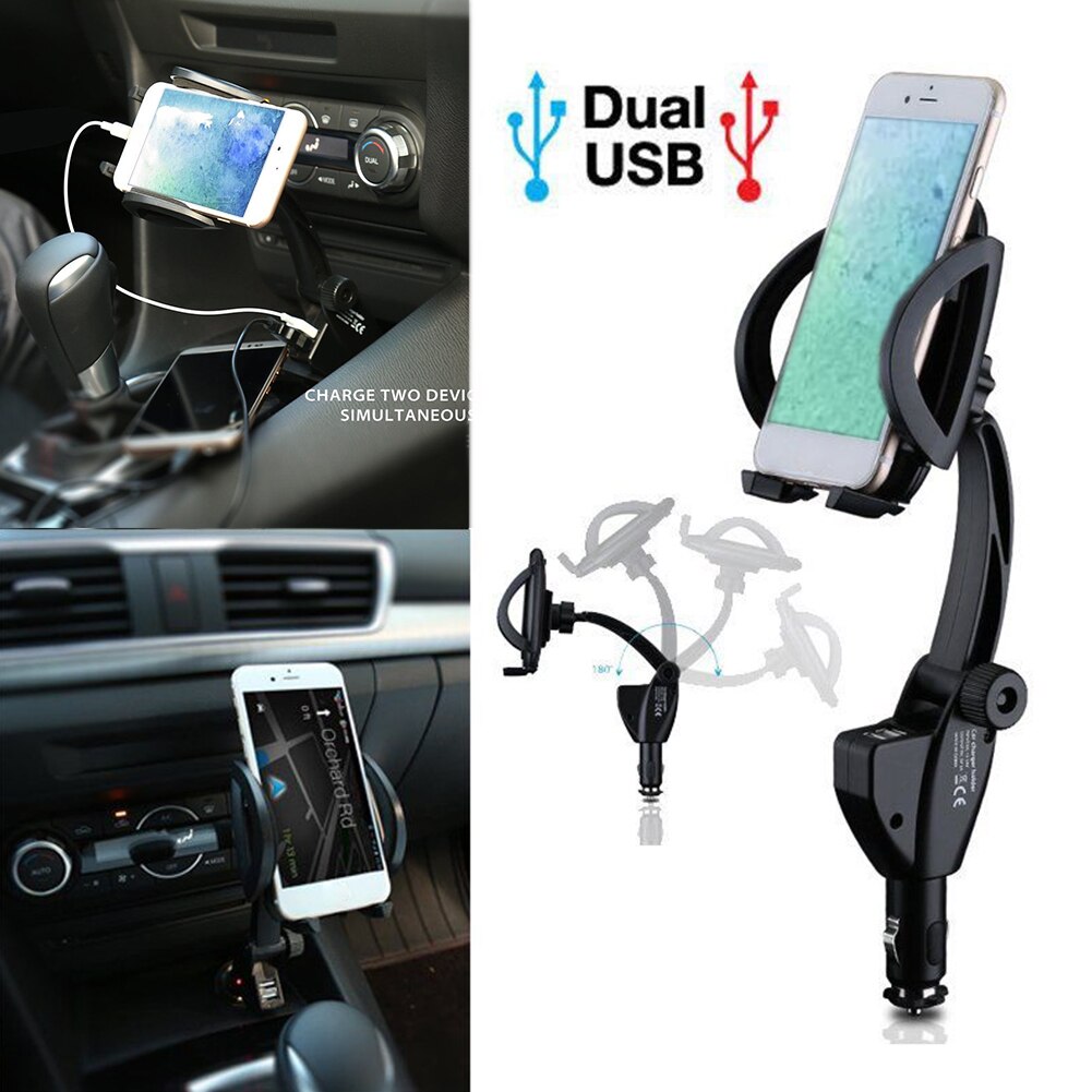 Phone Holder Accessories Dual USB Durable Universal Practical Portable Charger Multifunction Mount Stand Car 360 Degree
