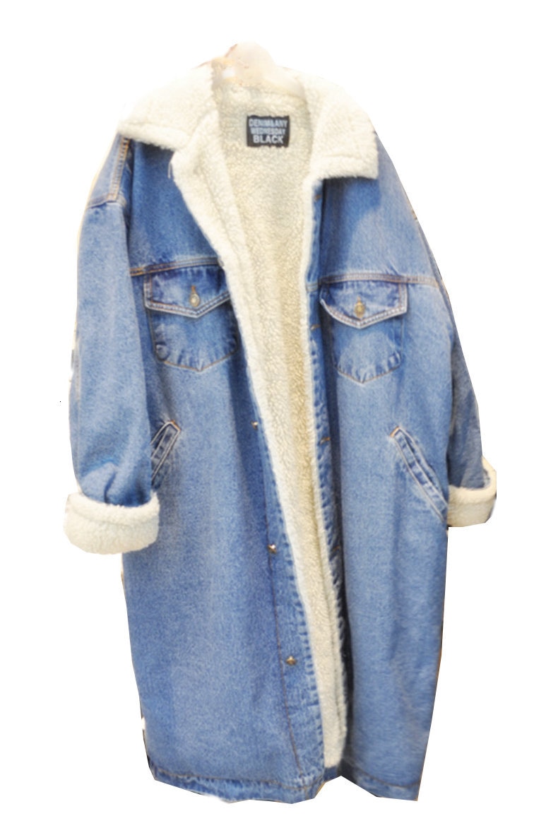 Neue Winter Dicke Lämmer Wolle Grund Denim Jacke Frauen Kabel verlieren Mantel Plus Größe Baumwolle Warme Samt Jeans Lange Oberbekleidung sz56