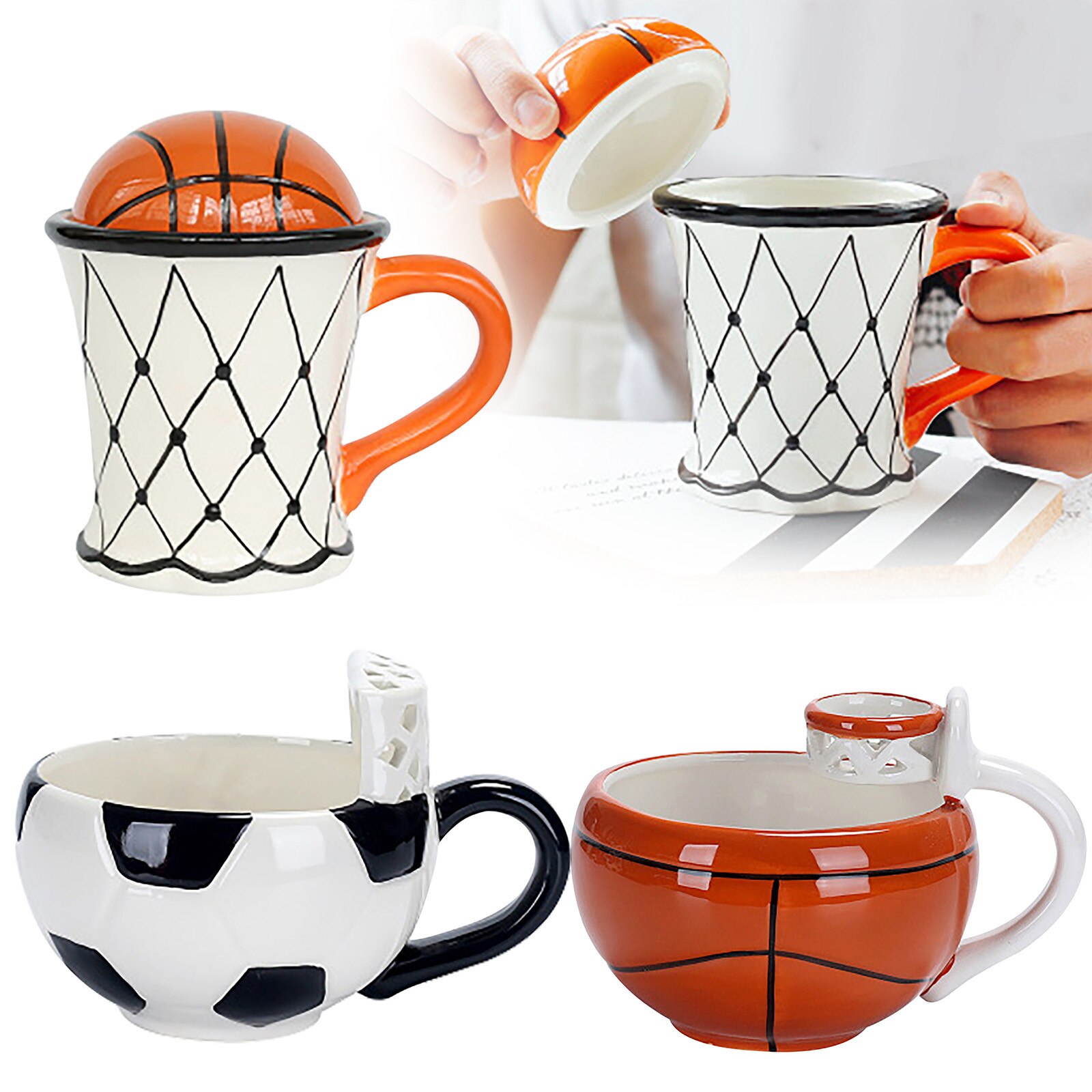 Unique basketball football tea cup shape cute cartoon cup ceramic coffee breakfast water cup home household kitchen supplies