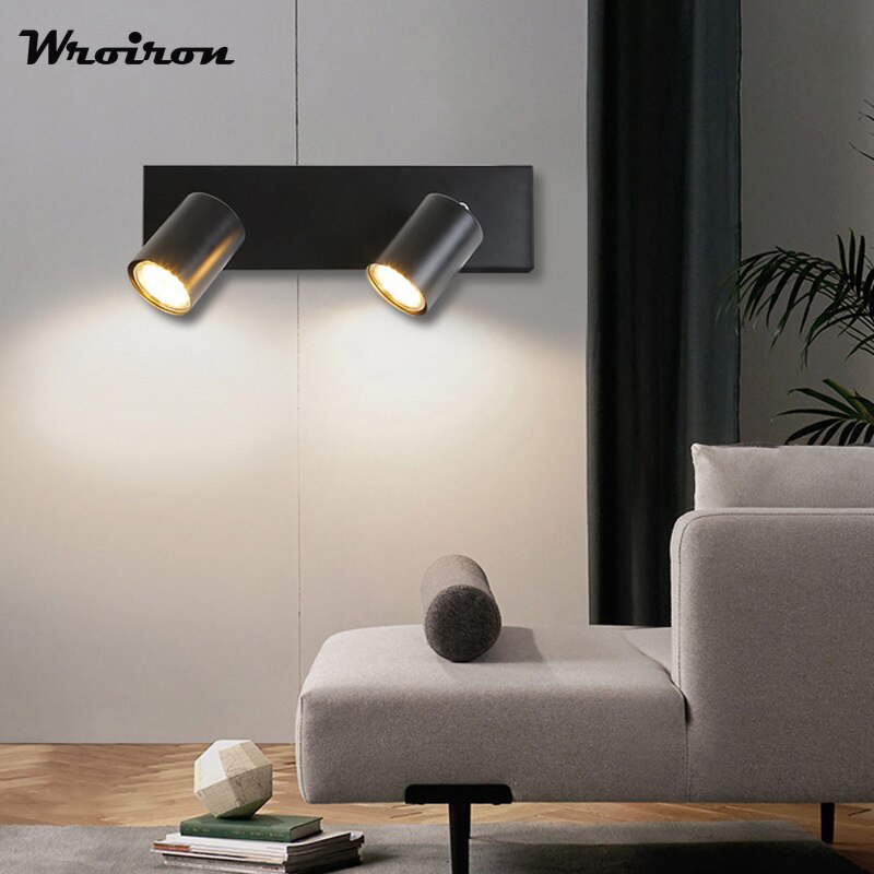 Multi-Head Roterende Black Spotlight Lampen GU10 Metalen Wandlamp Slaapkamer Woonkamer Lamp Veranda Leeslampjes Decoratie