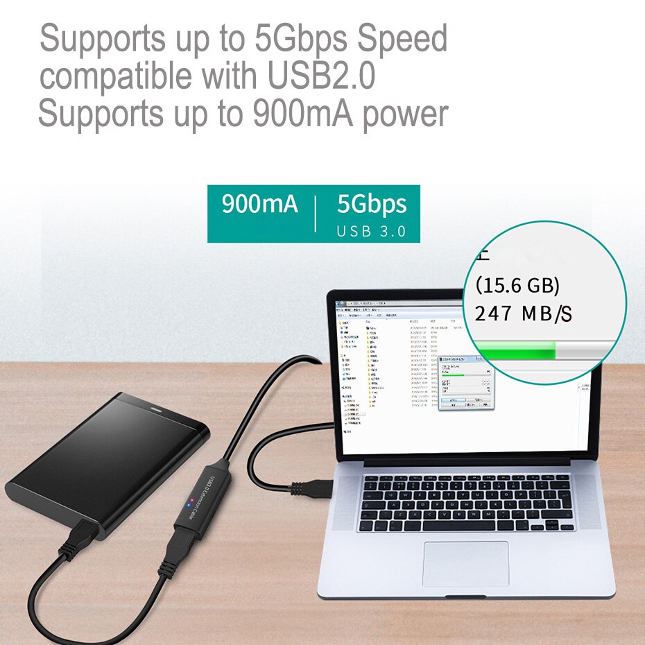 Aktiv usb 3.0 forlengerkabel forlenger 5m 10m med forsterker booster strømforsyningsledning type a hann til hunn for pc laptop