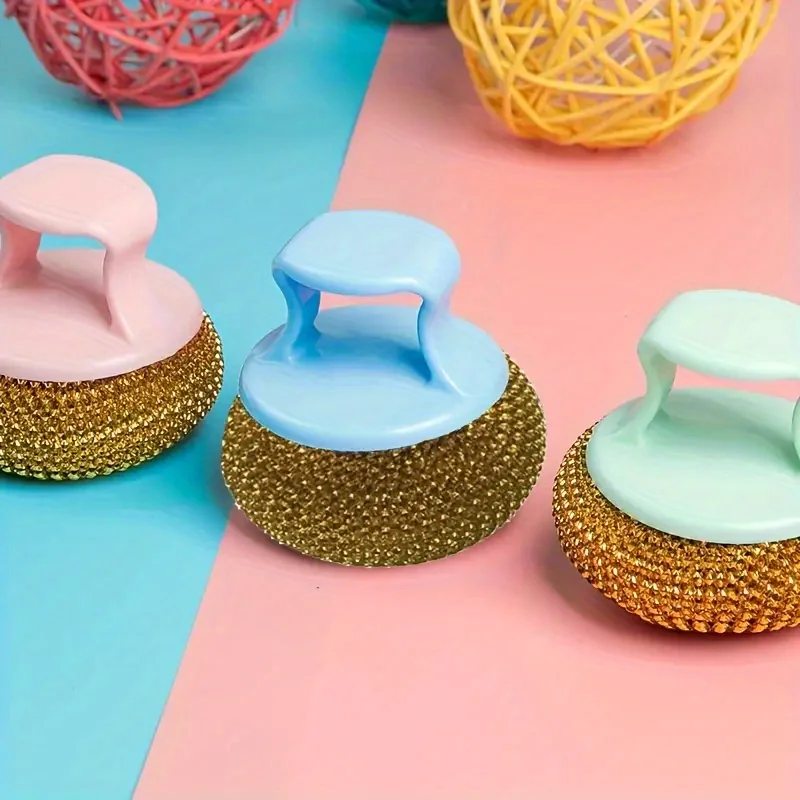 1 spazzola metallica con manico per la pulizia di pentole in ferro, spazzola per la pulizia della lavastoviglie con manico, colore casuale