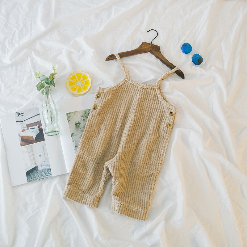 Overalls Kids Kinderen Zomer Kleding Meisjes Korte Algehele Jongens en Meisjes Corduroy Riem Broek Kids Leuke Casual Broek: Beige / 4T
