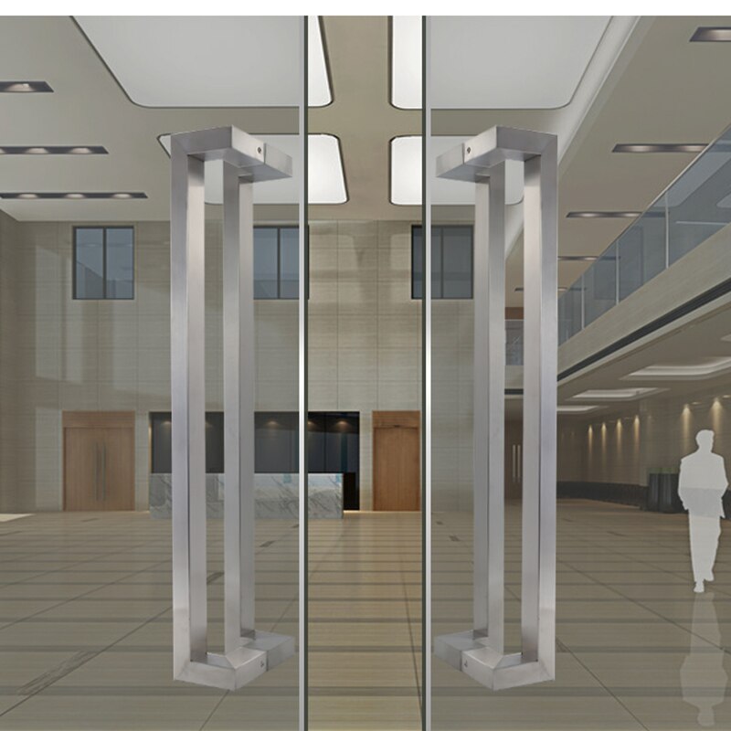 Stainless steel thickened black square tube double curved glass door handle bathroom handle with frame without frame