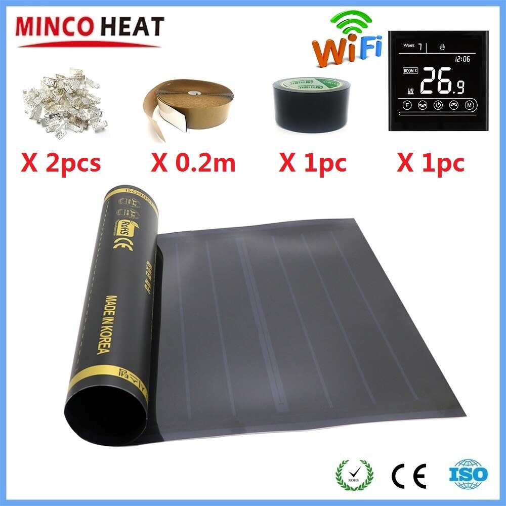 50cmX2m Graphene PTC Heating Film Kits Infrared Electric Warm Floor Mat With WiFi Thermostat Temperature Controller Selection: MK70GB-H-WIFI Sets