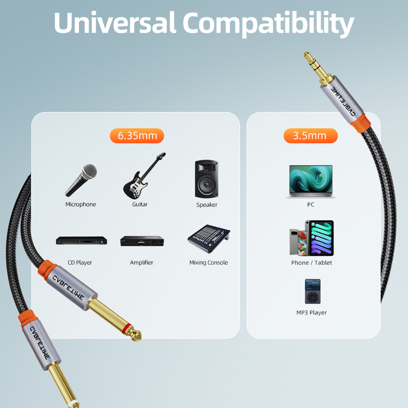CABLETIME Kabel audio TS 3,5 mm robić podwójnego 6,35 mm TS Kabel Aux męnarty robić męskiego Podłącz komputer robić miksera lub wzmacniacza