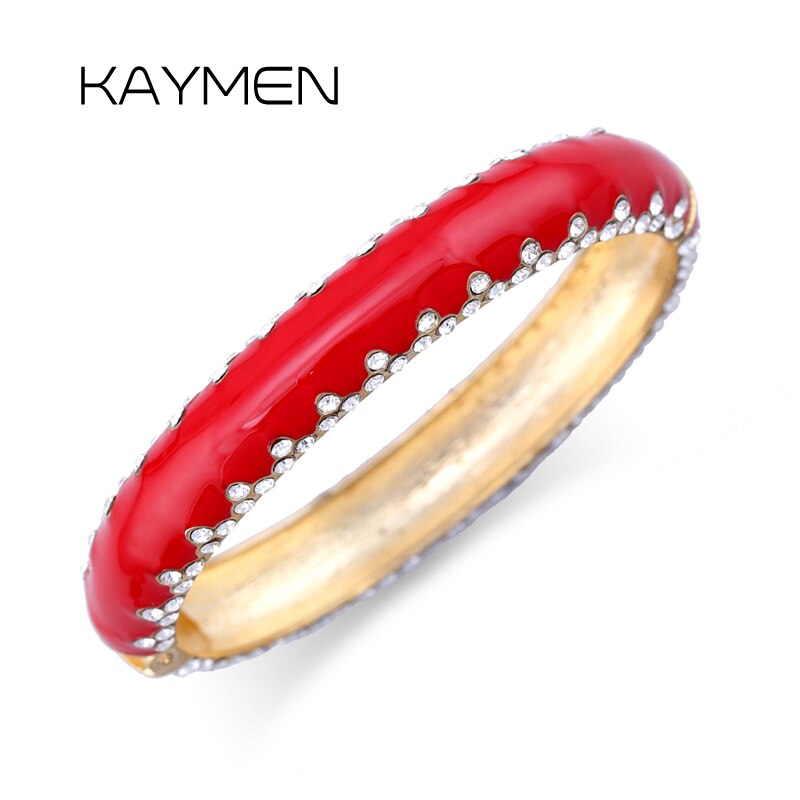 KAYMEN Moda Expansível Pintadas de Esmalte Com Strass Cuff Bangle Pulseira para Meninas Colorido Declaração Bangle 3 Cores 3142