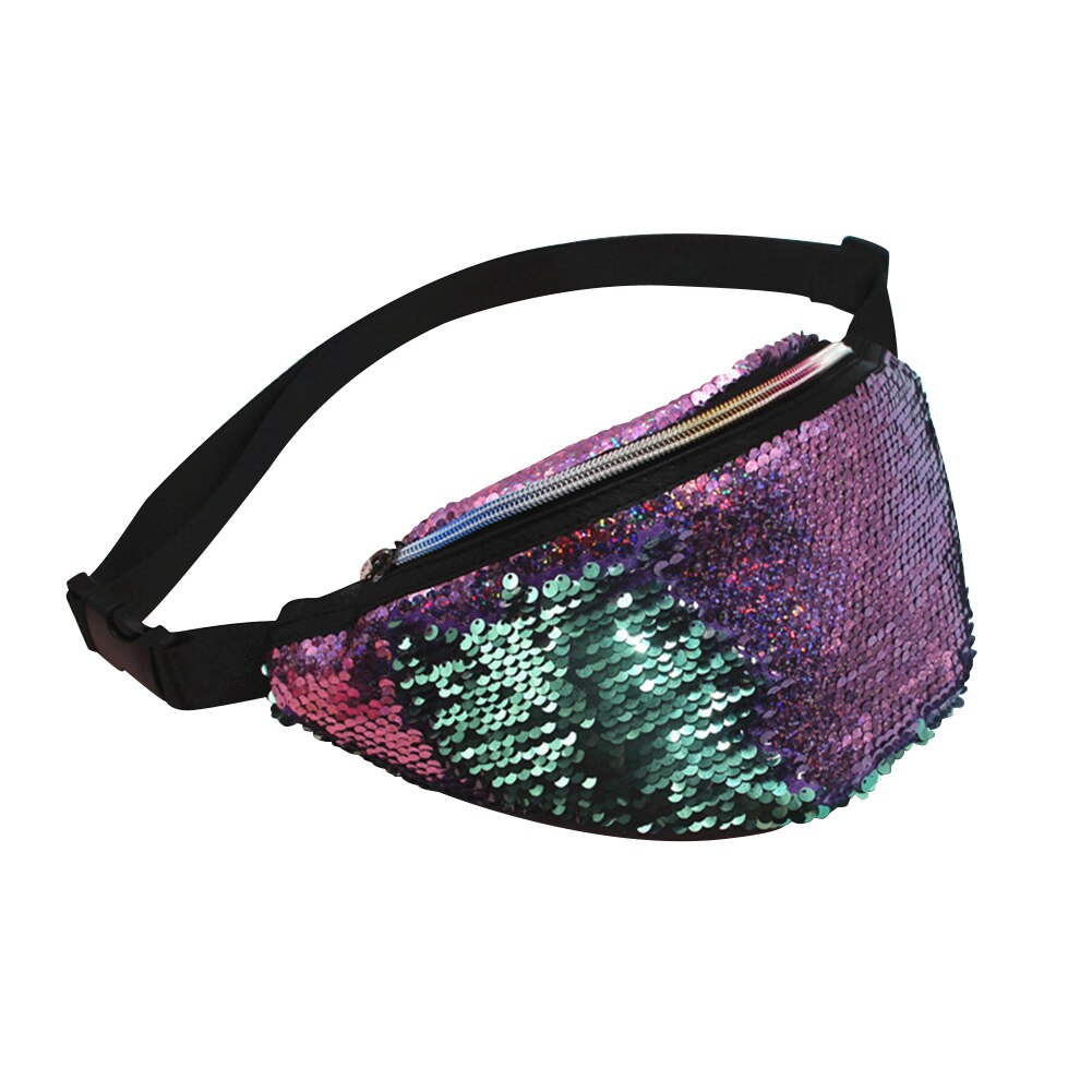 Sequins Fanny Waist Bag Women Colorful Shoulder Crossbody Bags Zipper PU Glitter Chest Belt Pack Outdoor Travel Pouch: Purple