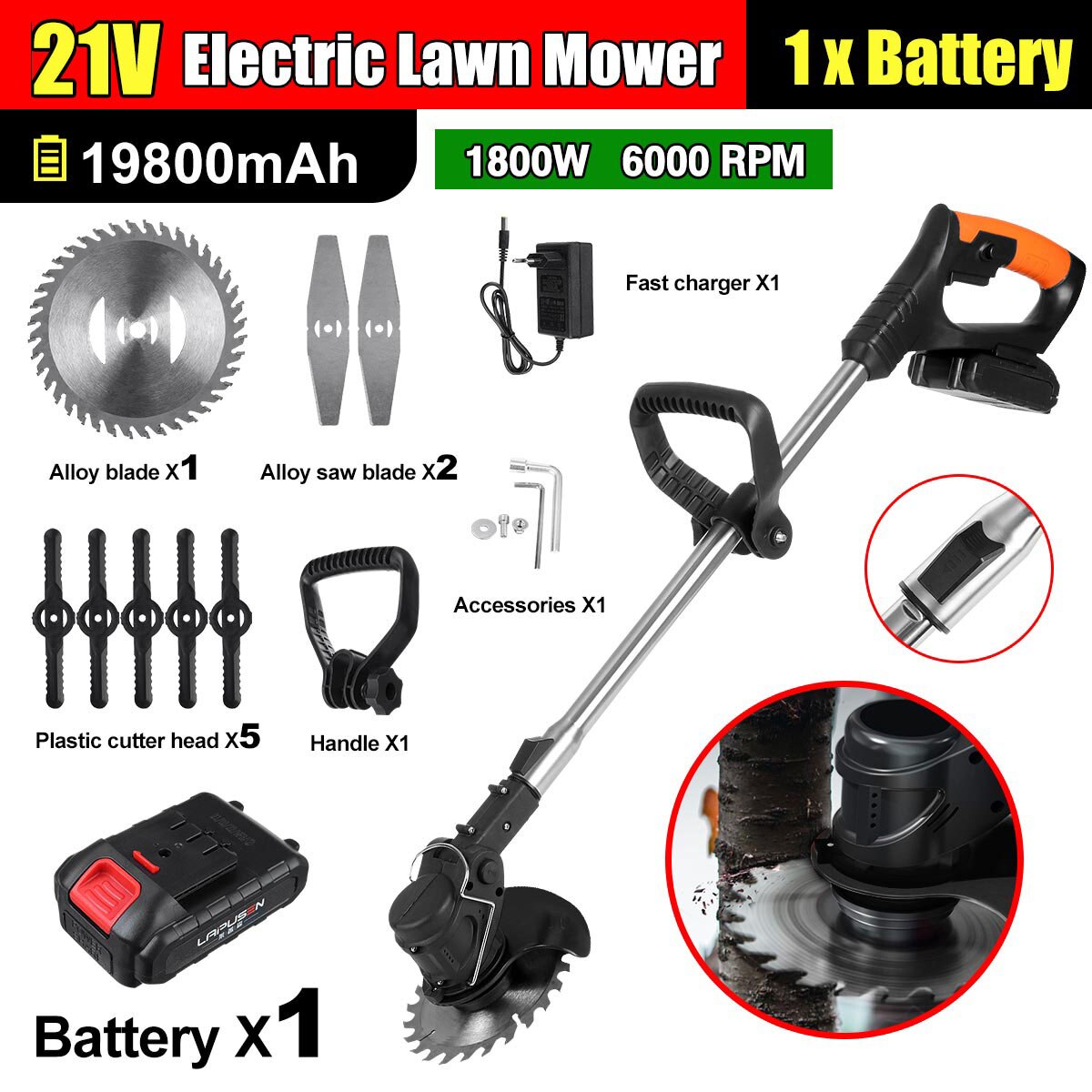 12V 1800W Batterij Trimmer Voor Gras Greenworks Gazon Bosmaaier Tuin Gereedschap Multi-Functioncordless Maaiers Huishouden Oplaadbare: 21V With1 Battery / EU